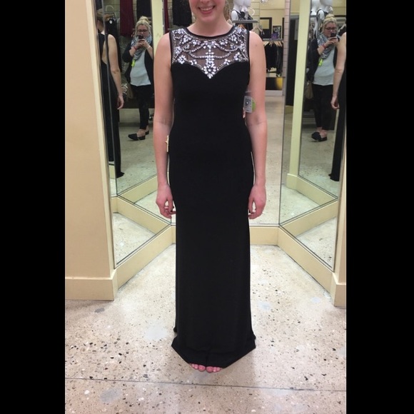Windsor Black Long dress with Mesh Jewel Neckline - Picture 1 of 8